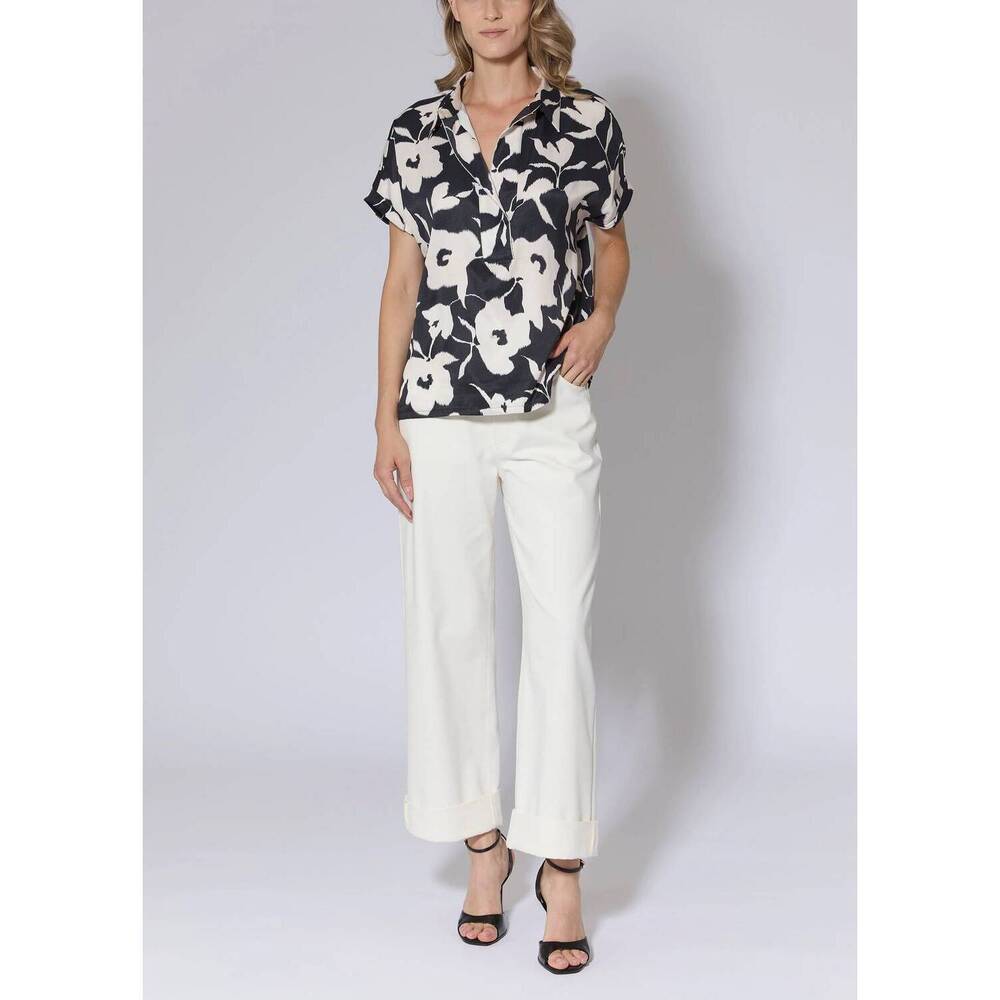 NEW HILTON HOLLIS abstract floral print top in black/chalk